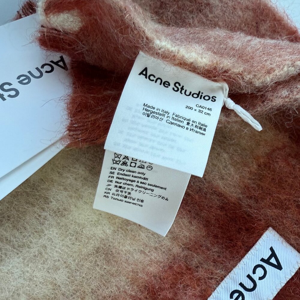 100% Original. Acne Studios Striped Mohair Blend Scarf in Cream and Rust - Picture 3 of 8